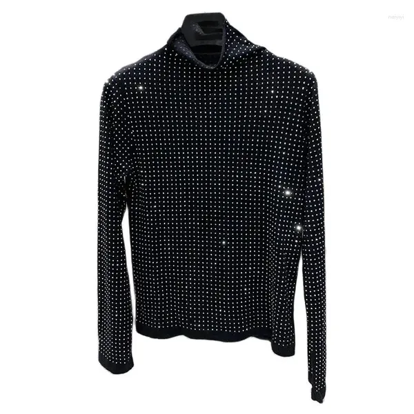 Pulls pour femmes de haute qualité diamant complet noir piste demi-col mélange de laine pull mince 23 chemises de fond classiques