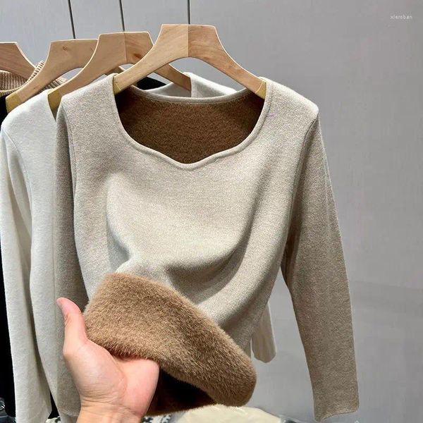 Pulls pour femmes Sous-vêtements thermiques de haute qualité Tops 2023 Slim Fit Layup intérieur avec une pièce en peluche épaisse et chaude Top à col carré