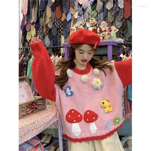 Suéteres para mujeres Hikigawa Fashion Chic Women Sweet Lindo Lindo Cirario 3D Animal suéter Otoño Invierno Color de tejido de punto de punto suelto