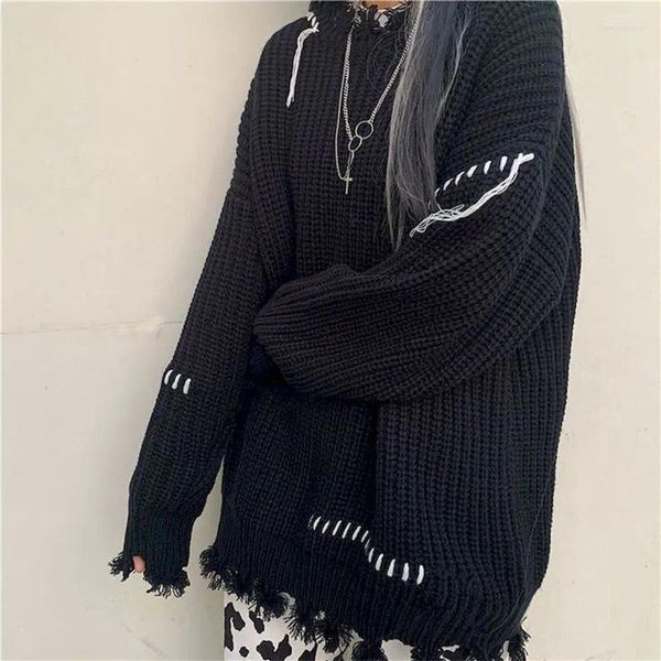 Pulls pour femmes Hip Hop rétro Harajuku noir créatif tricoté pull rue loisirs belle poubelle chaude grand pull ample