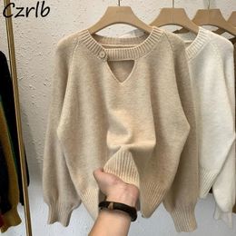 Suéteres de mujer Jersey calado Harajuku Tops S3XL suéter de punto temperamento suave Vintage señoras minimalista moda 231116
