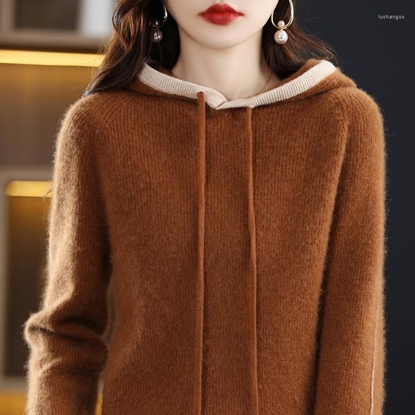 Suéteres de mujer Suéter de Cachemira con capucha Suéter Llegada Damas de punto Manga larga Lana pura Cómodo Suave