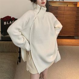 Vrouwen Truien Hsa 2023 Herfst/Winter Gebreide Hoge Kraag Zijrits Koreaanse Fashion Casual Losse Kleding Truien