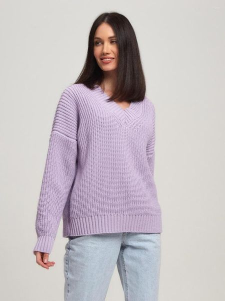 Pulls pour femmes HSA 2023 Pull tricoté Femmes Chic Pulls Sweet Basic Casual Lâche Manches longues Col V-Col V-Col Tops Spring Jumpers