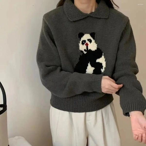Suéteres de mujeres HSA Fashionable lindo Panda Sweater para mujeres otoño e invierno dibujos animados sueltos Jacquard Soft Knit Femme