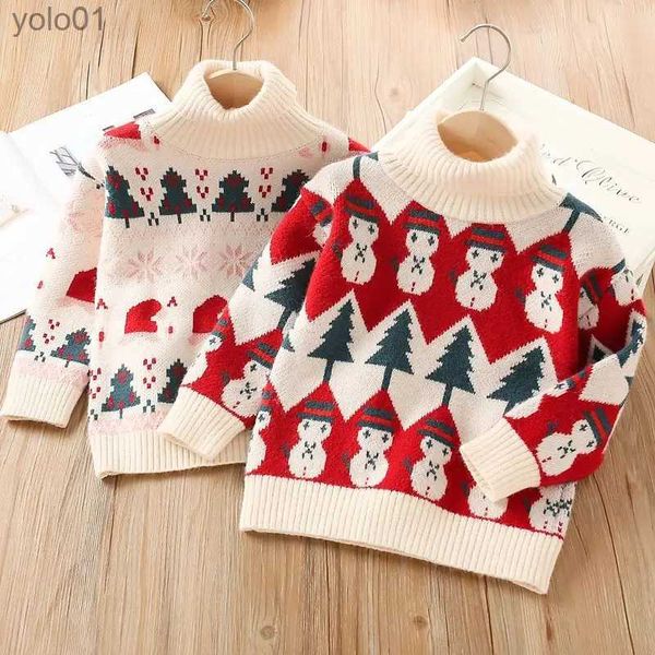 Suéteres para mujeres Ienens Kids Girl Boy Turtleneck Suéter Tops de invierno Abrigo Otoño Niño Cálido Punto suelto Jerseys 2-10Y Bebé Ropa de NavidadL231107