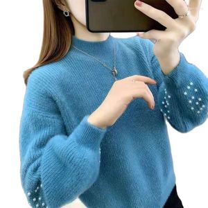 Dames truien imiteren nertsen fleece coltrui trui trui vrouwen gebreide pullover 2023 herfst winter losse korte jasjes tops vrouw