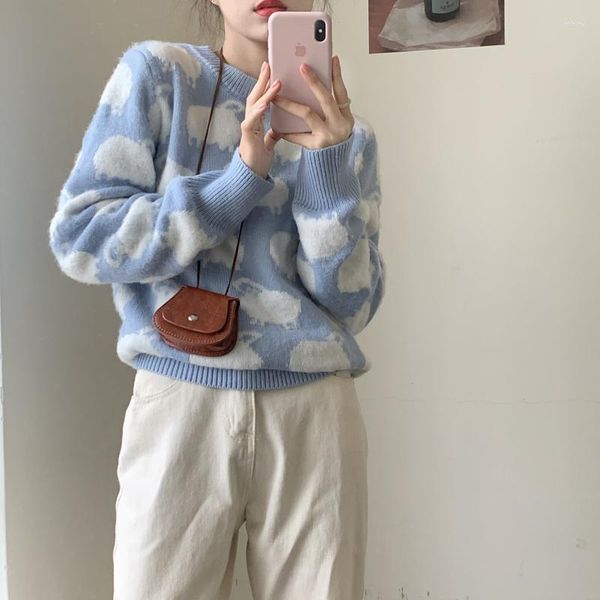 Pulls féminins kawaii ulzzang vintage rétro lâche insigne chasque paresseux sweater femelle coréenne harajuku vêtements pour femmes