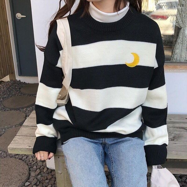 Pulls pour femmes japonais Kawaii Ulzzang paresseux lâche Ins rétro pull rayé femme coréen Harajuku mignon vêtements pour femmes Y2k