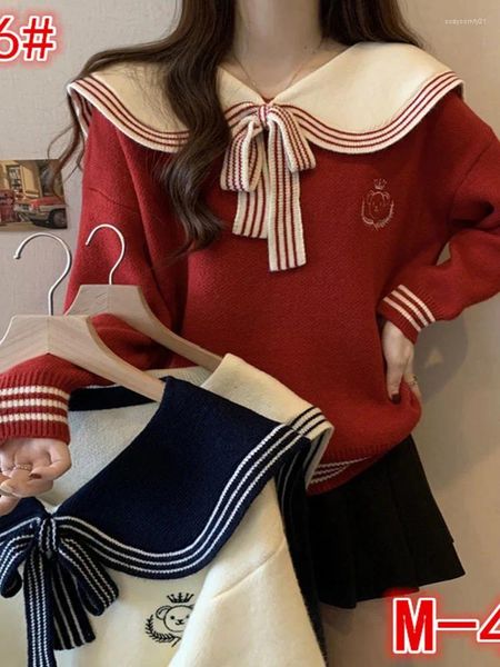 Pulls pour femmes Pulls de style japonais Bear Broderie Manches longues Sailor Col JK Tops tricotés pour femme Lâche Casual Student Sweater