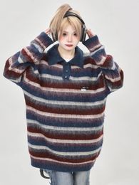 Suéteres de mujer Jmprs Harajuku BF Retro Rayas Suéter Oversize Streetwear Y2K Jersey de punto Vintage Japón Manga larga Diseño suelto