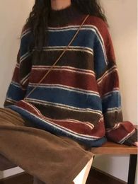 Suéteres de mujer Jmprs Harajuku Y2K suéter a rayas mujeres streetwear retro de gran tamaño jersey de punto suelto coreano casual todo fósforo vintage tops 231115