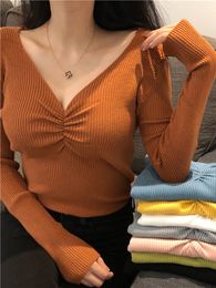 Pulls pour femmes JMPRS Sexy V Col Femmes Pull Automne Tricoté Pull Jumper Chic Doux Coréen Slim Manches Longues Femme Basic Top 230221