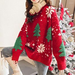 Suéteres para mujer Jodimitty Otoño Invierno Navidad Punto Empalmado Vintage Coreano Suelto Cuello redondo Moda Manga larga Jersey Jumpers