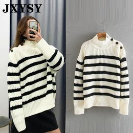 Damestruien Jxysy Winter Winter Women Engeland Vintage Stripe Weave O-Neck breien Jumper Pull Femme pullovers tops