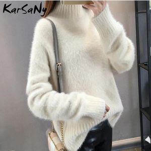 Pulls Femme KarSaNy Hiver Vison Cachemire Pull Épais Femmes Pull Blanc Pull Femme Pull Lâche Tricoté Moelleux Pour