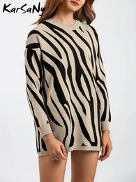 Chandails pour femmes Karsany Zebra Stripe Long pour femmes 2023 Pulls d'hiver Pull rayé en vrac Oversize Vert