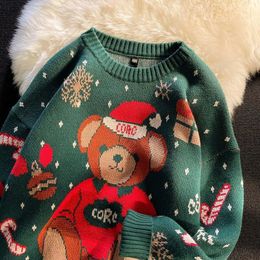 Pulls pour femmes Kawaii Bear Green Knit Sweater Femme Noël Vibe Y2K American Retro Winter Couples Année Pull Pull sur 231130