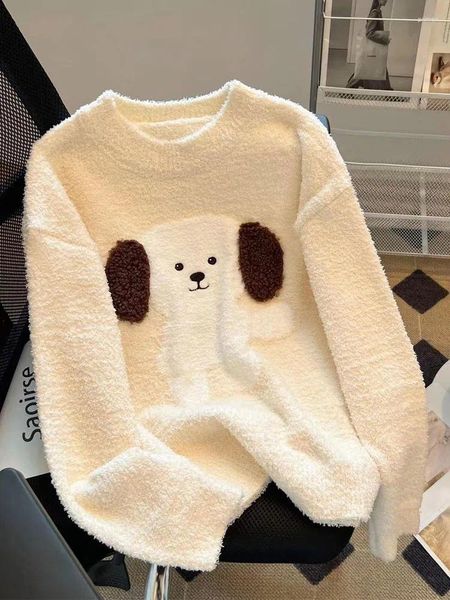 Suéteres de mujer Kawaii Dibujos animados Perro Jerseys de punto Simple Otoño Invierno Mori Girl Suéter Coreano Tide Cashmere Top High Street Preppy