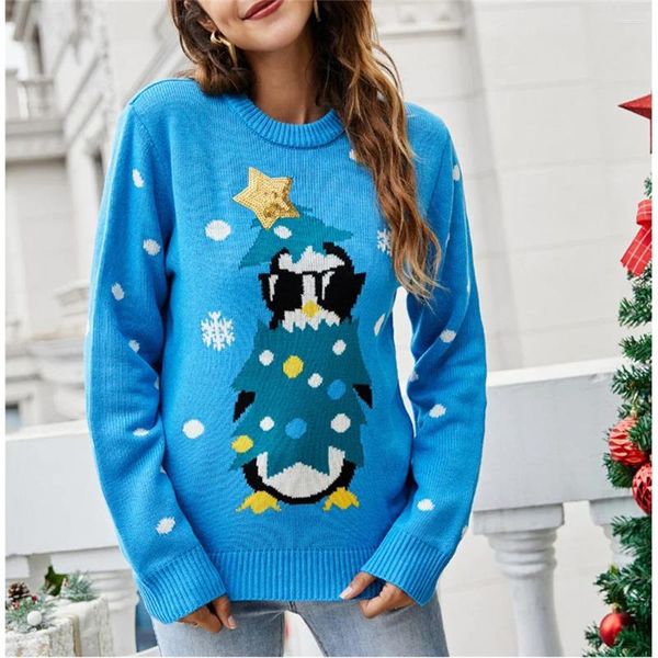 Suéteres De Mujer Suéter De Navidad Kawaii Jersey De Punto Jersey De Estrella De Lentejuelas Jersey De Jacquard De Dibujos Animados Jersey De Manga Larga Traje De Mujer De Tendencia