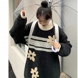 Maglioni da donna Maglione lavorato a maglia a fiori Kawaii da donna Moda coreana Pullover bianco carino Maglione femminile Oversize stile Preppy Top morbido per ragazza