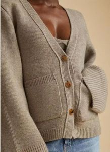 Suéteres de mujer Kha*ite a rayas Otoño e Invierno 2023 Ka nuevo diseño Sense pequeño cuello en V tejido