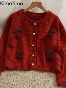 Damestruien Kimotimo Driedesional Cherry Sweater Vest Women 2022 Nieuwe single breasted jas Koreaanse chique losse lange mouwtoppen J220915