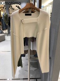 Les pulls pour femmes kimotimo lacets en tricot court ventre femmes 2022 veste écharpe lâche paresseuse automne