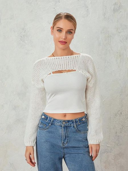 Pulls pour femmes Kimydreama Femmes Tricot Shrug Grunge Solide Couleur Loose Fit Crochet Crop Tops Ouvert Avant Manches Longues Pull Streetwear