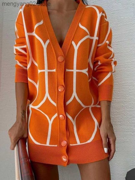 Chandails pour femmes Tricot Cardigan Femmes Orange Col V Simple Boutonnage Lâche Lady Cardigans 2022 Automne Hiver Casual Chaud À Manches Longues Femme Pull T231027