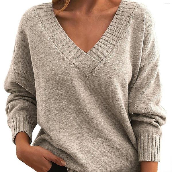 Suéteres de mujer Jersey de punto Mujer Suelto Cuello en V Casual Todos los géneros de punto para hombres con sudadera con capucha Sudadera de manga larga