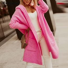 Suéteres femininos malhas camisetas inverno senhoras longo camisola casaco cardigan com capuz letras de malha solta rua moda 230922