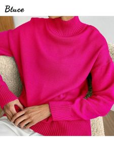 Les pulls féminins tricotés de col roulé vert basique chronomédiction femme chaude rose douce rose tricots pullouts hiver femelles surdimensionnées surdimensionnées BABLY PULLES 230822