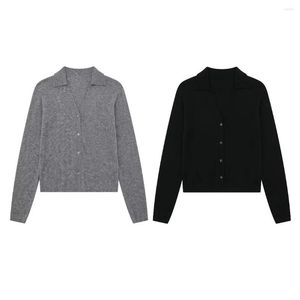 Pulls pour femmes veste tricotée manteau Polo pulls gris à manches longues recadrée hauts en tricot tricots femme noir pull Cardigan