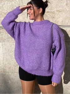 Pulls pour femmes tricoté pull violet femmes pull surdimensionné décontracté automne hiver tout-match femme manches longues hauts pull de mode