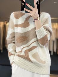 Pulls pour femmes pull tricoté automne et hiver 100 pur cachemire col rond épaissi couleur correspondant en vrac lourd