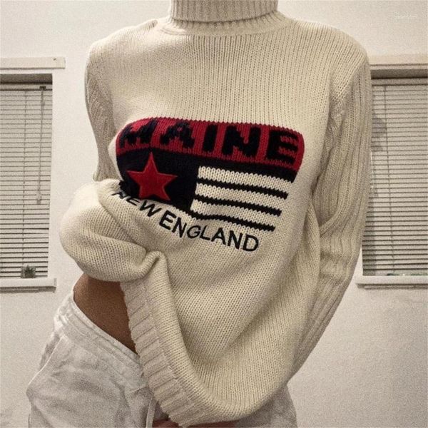 Suéteres de punto para mujer, suéter gótico de área nacional, jersey de otoño Harajuku de algodón grande Y2K bordado Street EMO