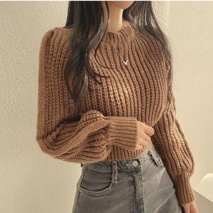 Pulls pour femmes Pull tricoté Pull coréen Mode Pulls Mignon Doux Japon Filles Solide O Cou Court Crop Tops Rose Marron Blanc Noir