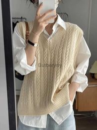 Damenpullover Gestrickte Weste Frauen Frühling Herbst Vintage Casual Adrette Ärmellose Pullover Weibliche Koreanische Mode Lose Allgleiches WesteL231004