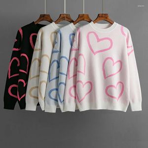 Pulls pour femmes tricots 2023 automne hiver tricot col rond amour contraste couleur pull tricoté pull en vrac pulls hauts bureau dame