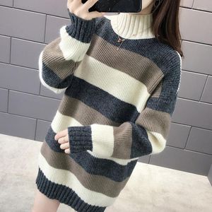 Suéteres de Mujer, prendas de punto, suéter para Mujer, jerseys para Mujer, prenda superior de Qiu Dong, la raya, viento largo y perezoso