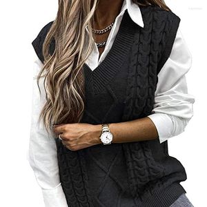 Pulls pour femmes tricots femmes pull hiver gilets mode féminine en col en v gilet sans manches grande fleur de sol tricot