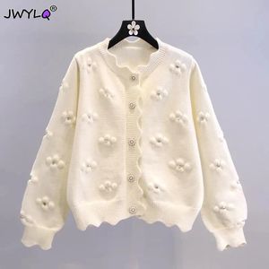 Chandails pour femmes Mode coréenne Perles Wave Edge Cardigan Pull Casual Oneck Singlebreasted Tricoté Automne Hiver Streetwear Manteaux Top 231101