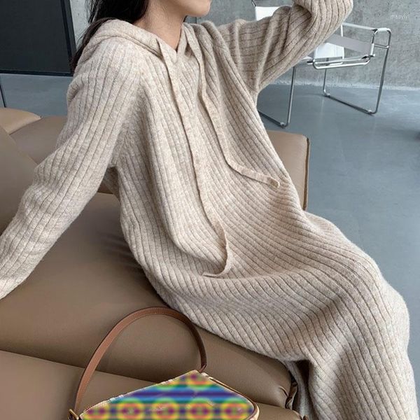 Pulls pour femmes mode coréenne à capuche femmes pull robe laine hiver 2023 Streetwear ample longues dames Vestido épais tricots hauts