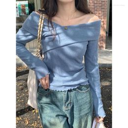 Damenpullover Koreanische Mode Off Shoulder Langarm Strickwaren Top Frauen Korea Dongdaemun 2024 Kleidung und Angebote
