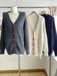 Vrouwen Truien Koreaanse Mode Oversized Trui Vrouwen V-hals Lange Mouw Vrouwelijke Dagelijkse Vest Dames Enkele Botton Herfst Dropship