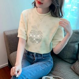 Pulls pour femmes Mode coréenne Pull tricoté à manches courtes 2024 Summer Sweet Chic Ins Knitwear Tops Femme Casual T-shirts jaunes