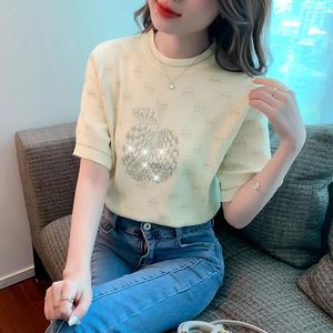 Dames Truien Koreaanse Mode Gebreide Trui Met Korte Mouwen 2024 Zomer Zoete Chic Ins Truien Tops Vrouwelijke Casual Geel T-shirts