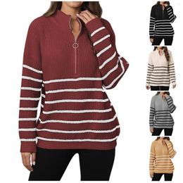 Pulls pour femmes Mode coréenne Femmes à manches longues Casual tricoté rayé patchwork col montant pull à glissière mode-avant-gardiste accrocheur