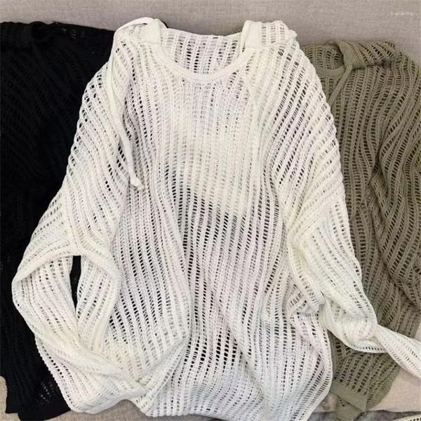 Suéteres de mujer coreano ahueca hacia fuera jerseys de protección solar mujeres con capucha vintage verano casual suave transpirable simple streetwear chica moda